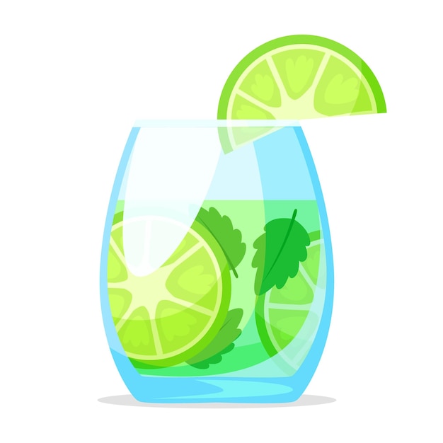 refreshing lime and mint cocktail in a glass on white background vector illustration