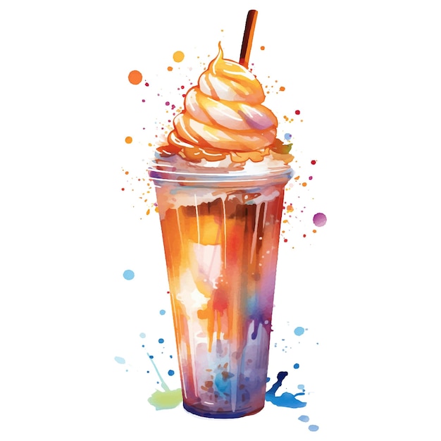 Refreshing Milkshake Watercolor illustration Hand drawn vector illustration isolated on white background