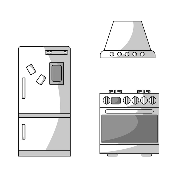 Refrigerator gas stove kitchen hood in flat style Vector image