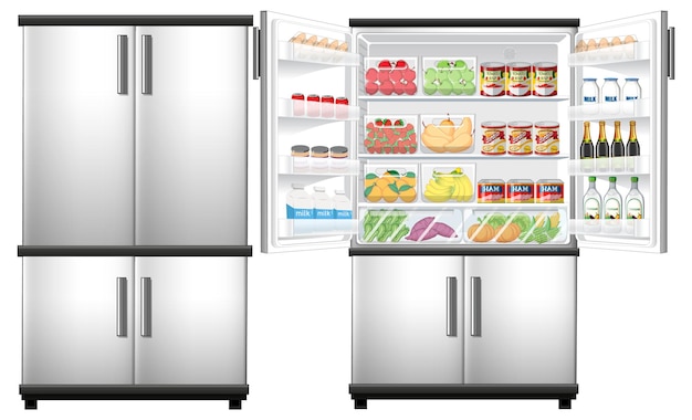 Vector refrigerator with lots of food