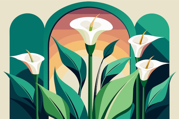 Regal calla lilies in a minimalist setting Illustration