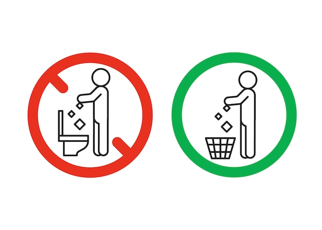 Regel haal afval in de mand maar niet in de toiletpot verbodswaarschuwingsbord afval in het toilet