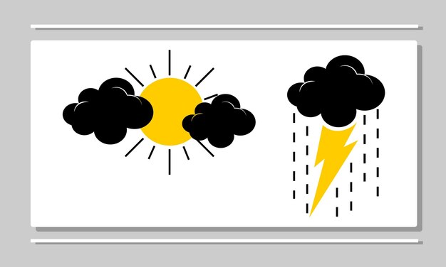 Vector regen en bliksem weer zwart wolk bedekt zon-logo