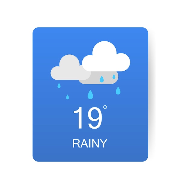 Regenachtig weer Kaart voor een weer-widget Ontworpen in vector geïsoleerd op witte achtergrond Vector illustratie concept