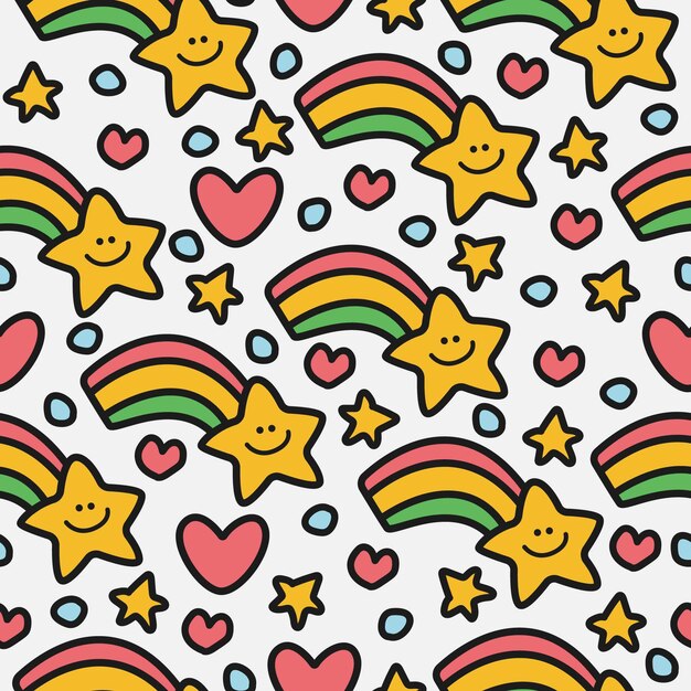 Regenboog cartoon doodle patroon ontwerp
