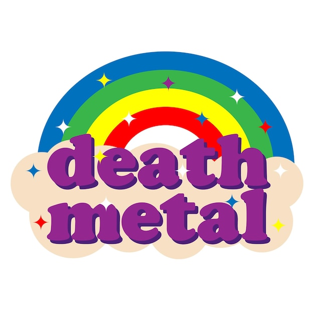 Regenboog en wolken death metal met schattig design