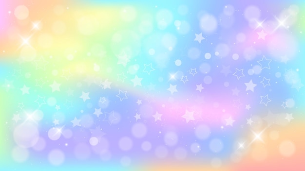 Regenboog fantasie achtergrond holografische illustratie in pastelkleuren hemel met sterren