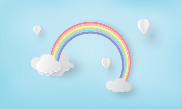 Regenboog in de wolk met ballon, regenseizoen