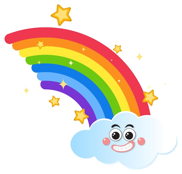 Vector regenboog met wolken in cartoonstijl