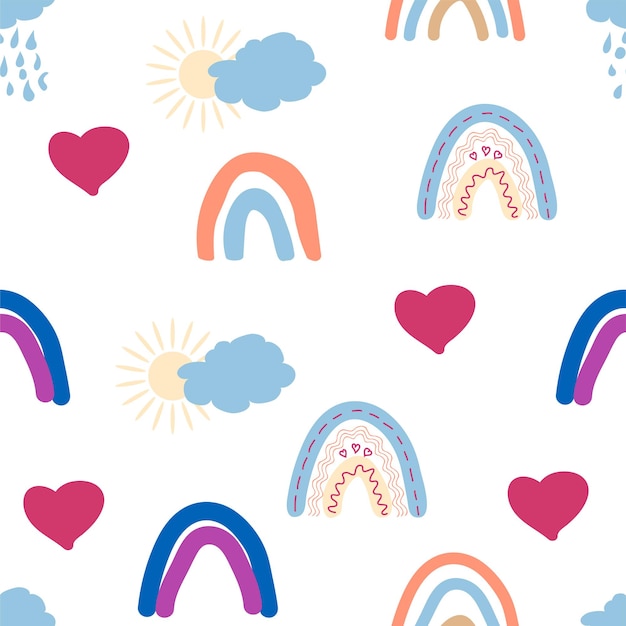 Regenboog naadloos patroon in pastelkleuren Scandinavische baby handgetekende illustratie perfect voor textiel