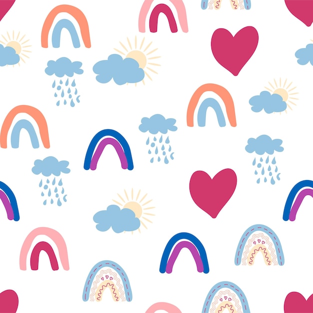 Regenboog naadloos patroon in pastelkleuren Scandinavische baby handgetekende illustratie perfect voor textiel