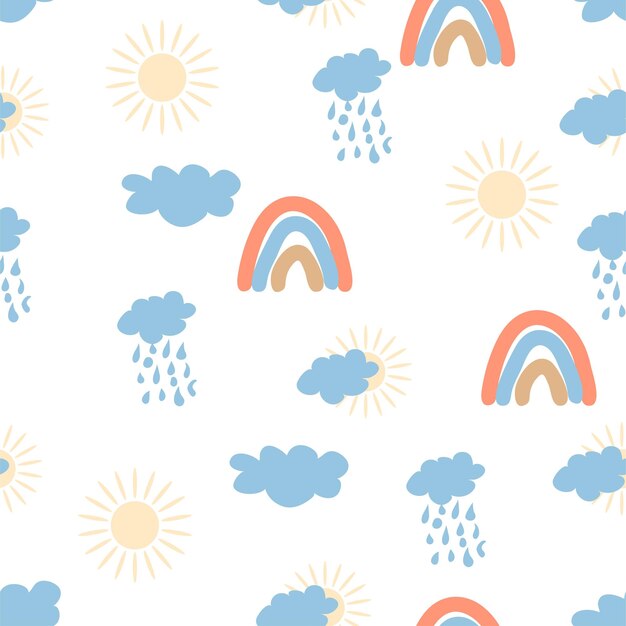 Regenboog naadloos patroon in pastelkleuren Scandinavische baby handgetekende illustratie perfect voor textiel