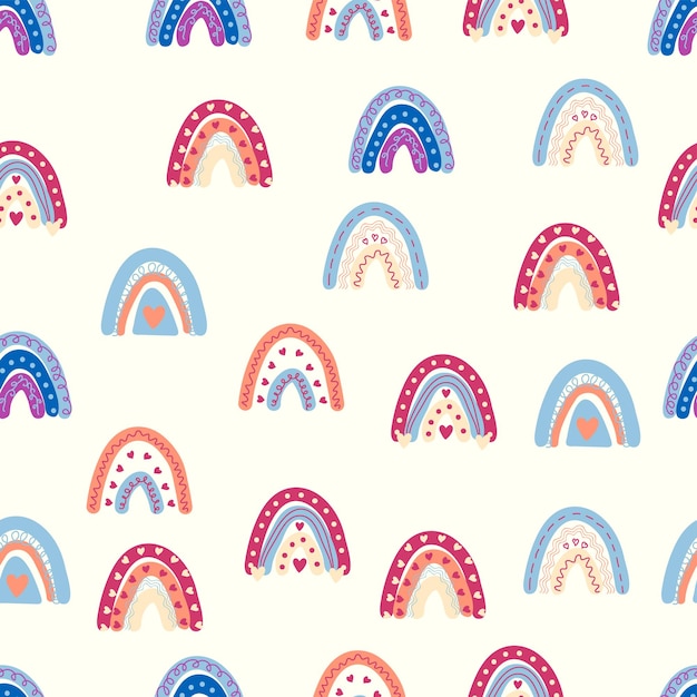 Regenboog naadloos patroon in pastelkleuren Scandinavische baby handgetekende illustratie voor textiel en pasgeboren kleding