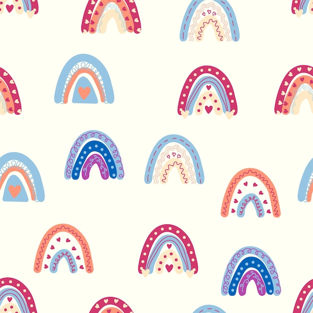 Regenboog naadloos patroon in pastelkleuren Scandinavische baby handgetekende illustratie voor textiel en pasgeboren kleding