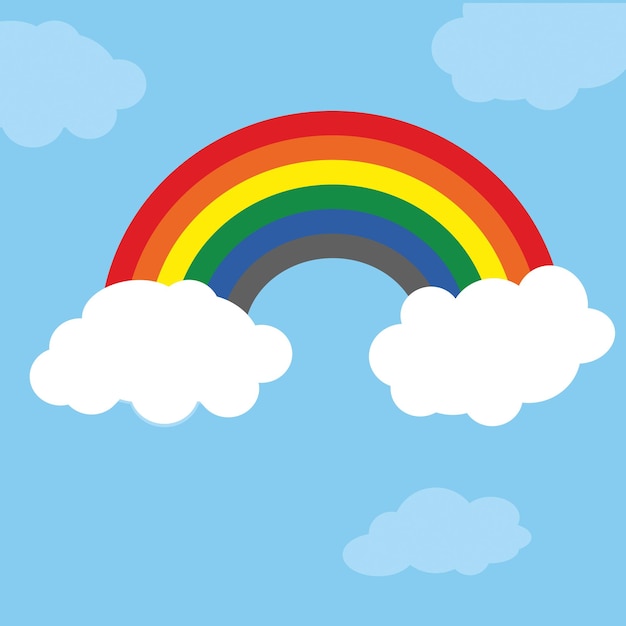 Regenboog op wolk blauwe achtergrond gratis vector design