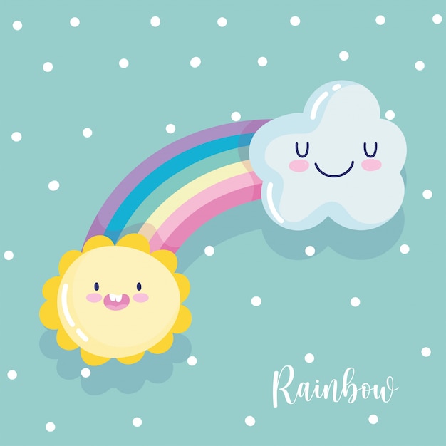 Regenboog wolk zon fantasie cartoon decoratie stippen achtergrond vectorillustratie