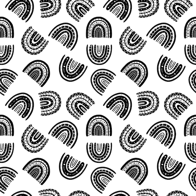 Regenboog zwart-wit patroon. Zwart regenboogpatroon. Handgetekende vectorillustratie in een minimalistische Scandinavische stijl