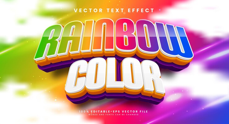 Regenboogkleur 3d bewerkbaar vectortekststijleffect geschikt voor evenementen met kleurrijke thema's