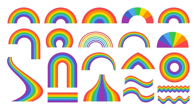 Regenboogkleuren Spectrumstrepen en golven hemelboog en kleuren van de vectorillustratieset van de LGBT-gemeenschap