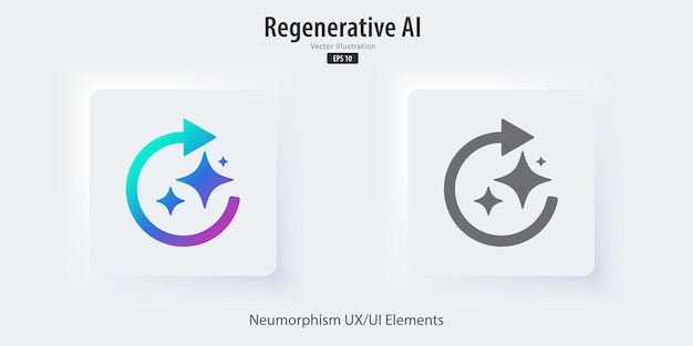 regenerate ai icon 3d buttons with icon symbols revise and edit work enter command text to generate ideas neumorphism style ui ux design for app and web vector illustration