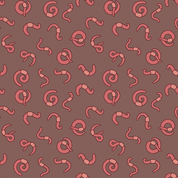 Regenwormen vector gekleurde naadloze achtergrond patroon met rode wormen