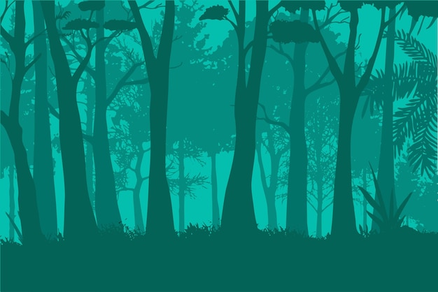 Vector regenwoud landschap silhouet groene kleur jungle achtergrond