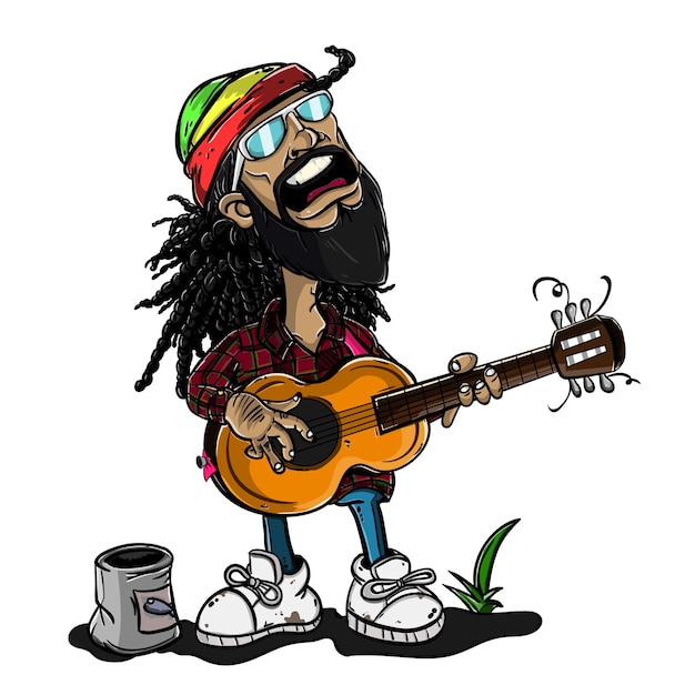 Vector reggae man zingen met gitaar cartoon