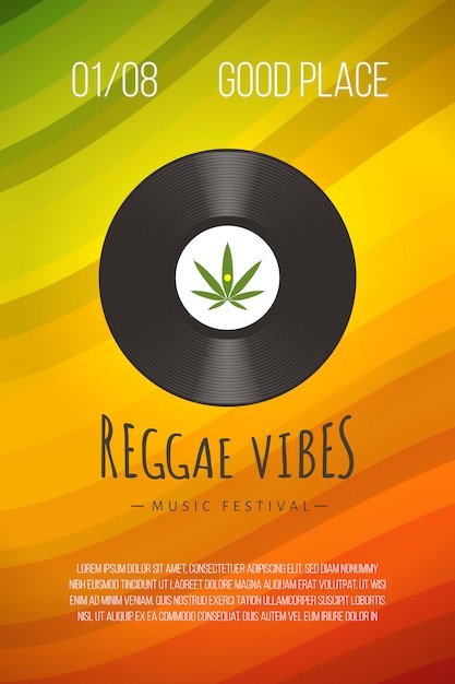 Modello di poster reggae con disco in vinile