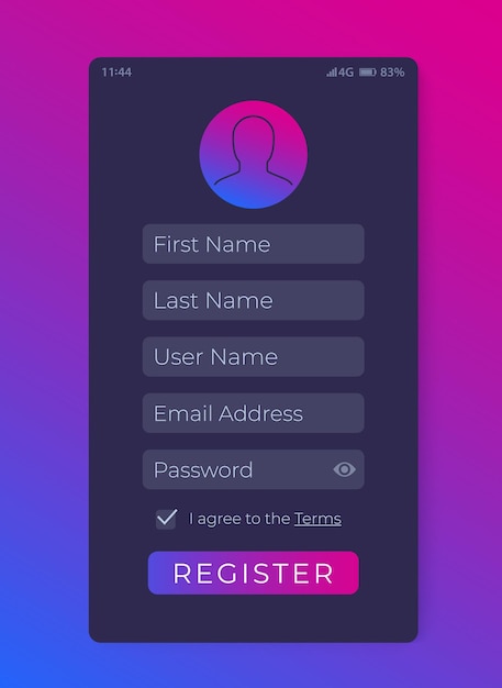 Register form, mobile ui