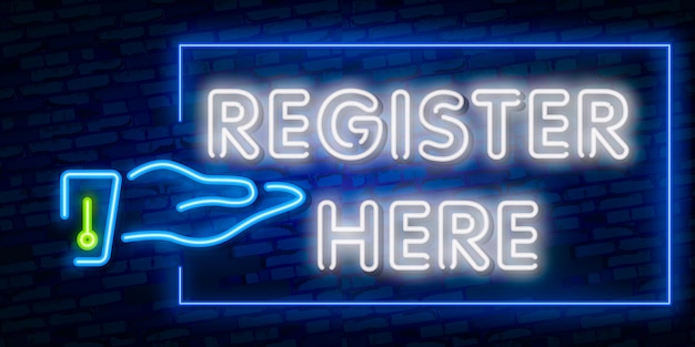 Registrati qui insegna al neon