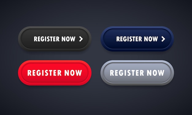 Register now button set. for website. registration. vector on isolated background. eps 10.