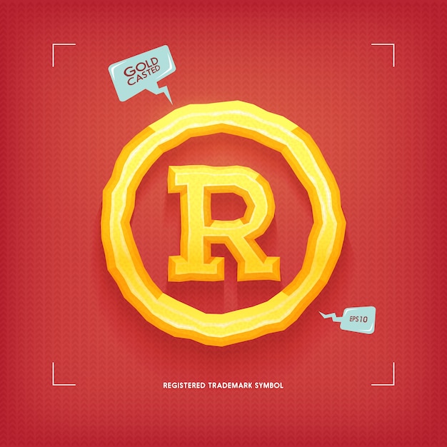 Registered trademark symbol. golden jewel typeface element. gold casted.  illustration.