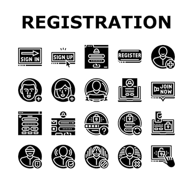 Registration login website form icons set vector