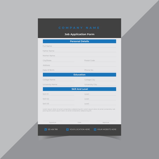 Vector registration print form a4 template