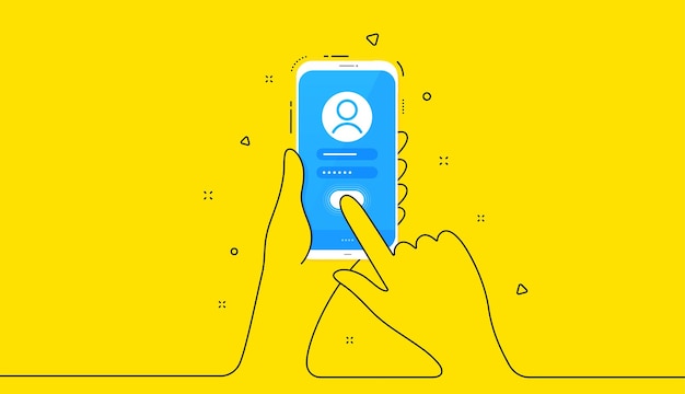 Registreer de gebruiker online vanaf de telefoon. Aanmeldingswachtwoord voor mobiele telefoon. Hand houden smartphone. Vector
