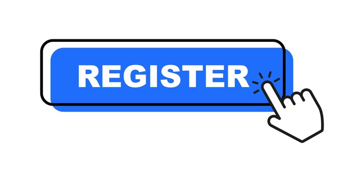 Vector registreer nu badge vector geïsoleerd op wit vector knop voor registratie in services blogs websites