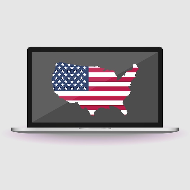 Vector registreer online om te stemmen stemmen is uw macht bulletins doos usa vlag op laptop scherm tafel kaart beker