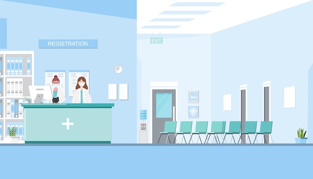 Вектор Регистрация перед палатой в больнице на плоском стиле векторная иллюстрация мультипликационного персонажа