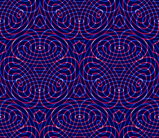 Vector regular colorful endless pattern with intertwine three-dimensional figures, continuous illusory geometric background, clear eps10.