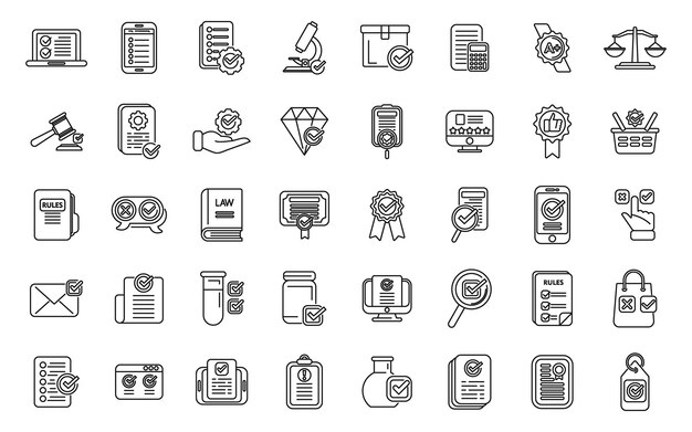 Regulated products icons set outline vector Quality control