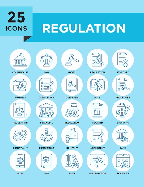 Regulation collection icon set