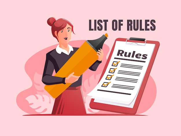 Regulation compliance rules law illustration concept people understanding rules with big clipboard