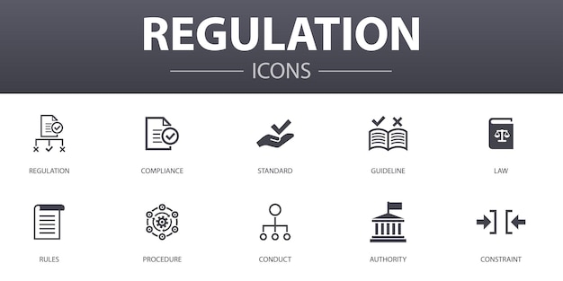 Vector regulation simple concept icons set. contains such icons as compliance, standard, guideline, rules and more, can be used for web, logo, ui/ux