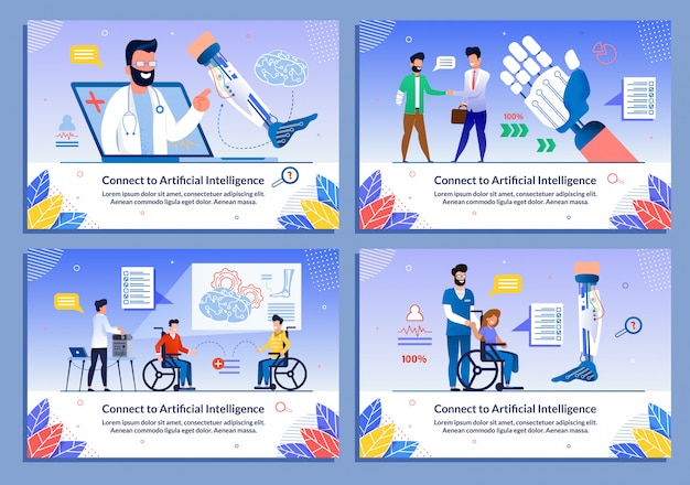 Rehabilitation with ai technology flat illustration set