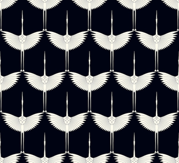 Reigers in Art Deco-stijl Naadloos patroon voor interieurdecoratie textiel Modieus interieur