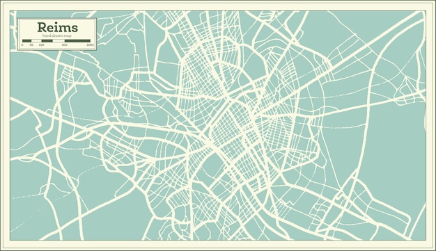 Reims france city map in retro style. outline map. vector illustration.