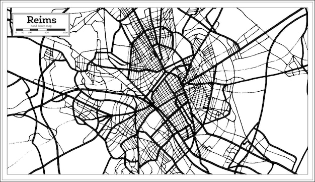 Reims France Map in Black and White Color