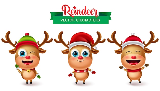 トナカイのキャラクターのクリスマスのベクトルは、かわいい表情でトナカイのキャラクターを設定します