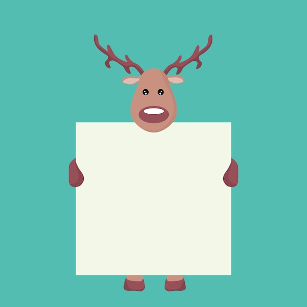 Vector reindeer christmas card holding a white sign