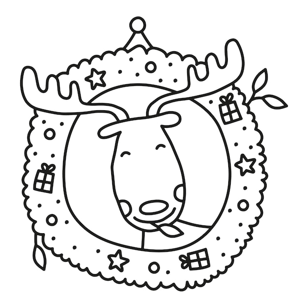 Reindeer christmas wreath vector illustration